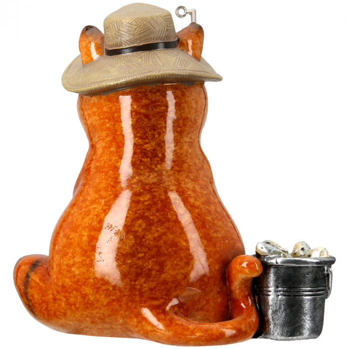Figurină, Pisică, Motiv Pescar, dungi, Rășină sintetică, portocaliu, PU 3, L. 18 cm, L. 13 cm, H 14 cm [3]