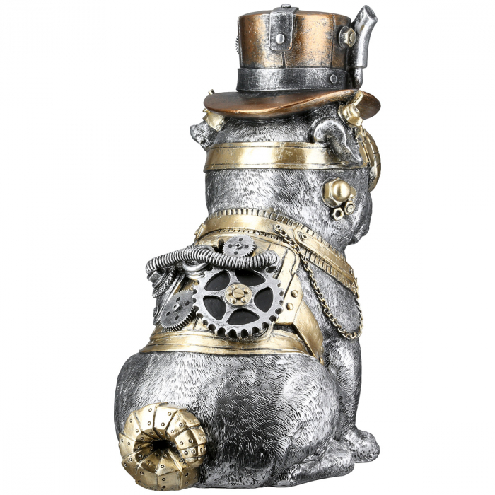 Figurină, Pug, Steampunk pug, Motiv unelte, Polirășină, argintiu, PU 2, L. 20,5 cm, L. 13,5 cm, H. 25,5 cm [3]