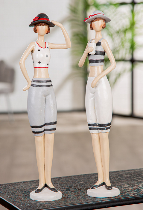 Figurină, Sirenă, Motiv pălărie, punctată, dungi, Rășină sintetică, crem, gri, PU 2, 2 asortate, L. 7 cm, L. 12 cm, H 37 cm [7]