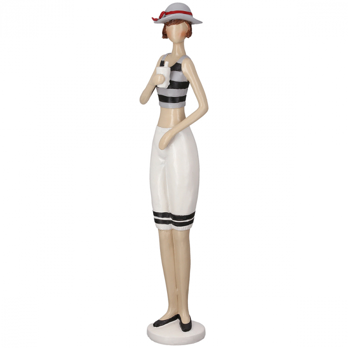 Figurină, Sirenă, Motiv pălărie, punctată, dungi, Rășină sintetică, crem, gri, PU 2, 2 asortate, L. 7 cm, L. 12 cm, H 37 cm [5]