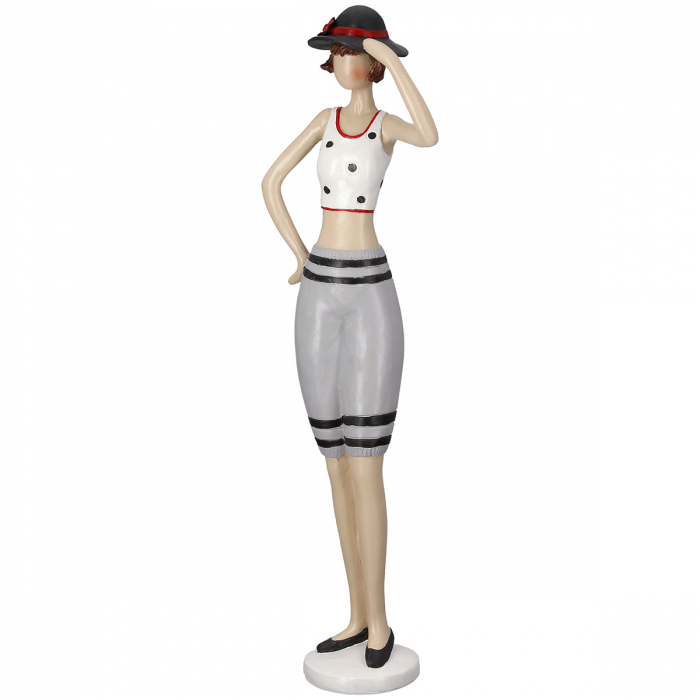 Figurină, Sirenă, Motiv pălărie, punctată, dungi, Rășină sintetică, crem, gri, PU 2, 2 asortate, L. 7 cm, L. 12 cm, H 37 cm [3]