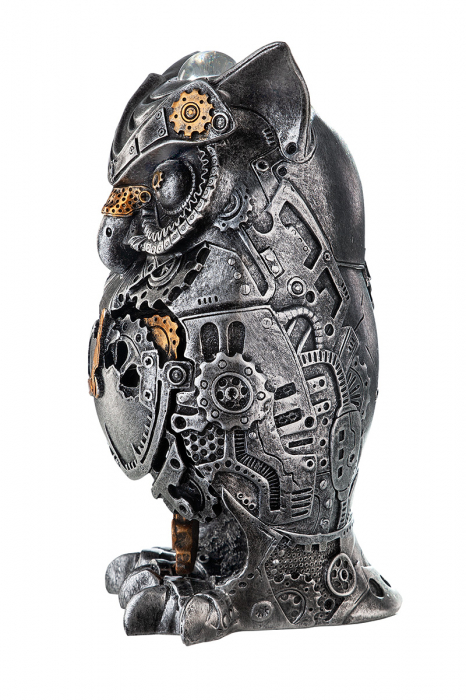 Figurina Steampunk Owl, Rasina, Argintiu/Auriu, 13x21x10 cm [3]