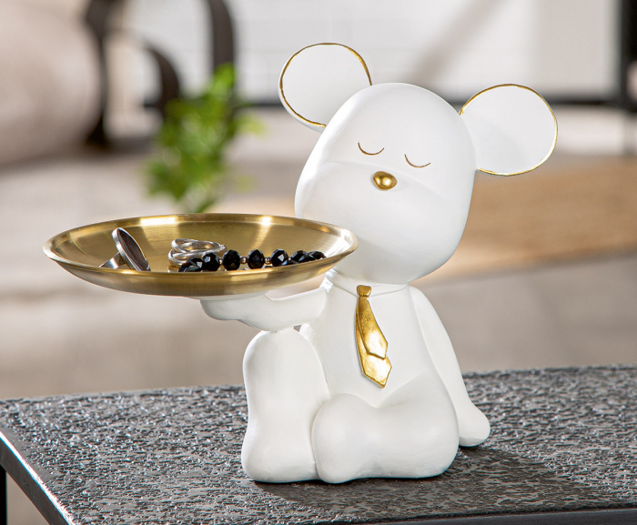 Figurină, Ursuleț, Motiv cravată, Rășină sintetică, alb, PU 2, L. 17 cm, L. 15 cm, H 19 cm [5]