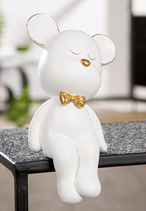 Figurină, Ursuleț, motiv muscă, Rășină sintetică, alb, PU 2, L. 11 cm, L. 14 cm, H 22 cm [5]