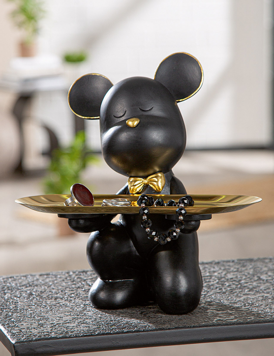 Figurină, Ursuleț, Rășină sintetică, negru, PU 2, L. 14 cm, L. 23 cm, H 24 cm [5]