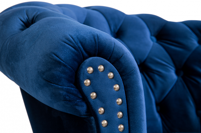 Fotoliu Filip chesterfield, albastru, spuma/catifea/lemn, 87x78x83 cm [7]