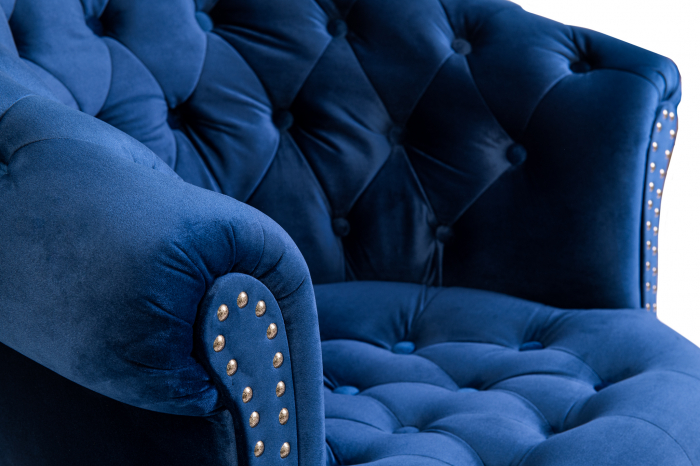 Fotoliu Filip chesterfield, albastru, spuma/catifea/lemn, 87x78x83 cm [6]