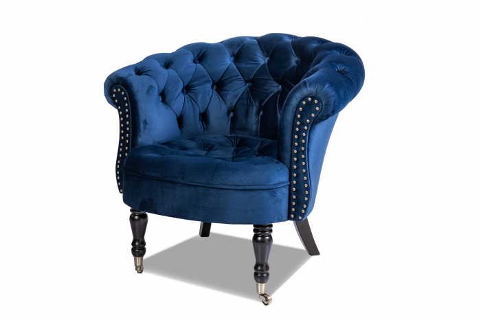 Fotoliu Filip chesterfield, albastru, spuma/catifea/lemn, 87x78x83 cm [5]