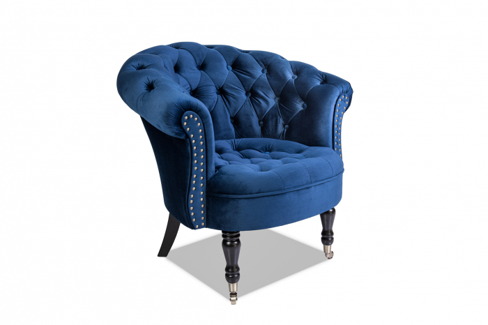 Fotoliu Filip chesterfield, albastru, spuma/catifea/lemn, 87x78x83 cm [2]