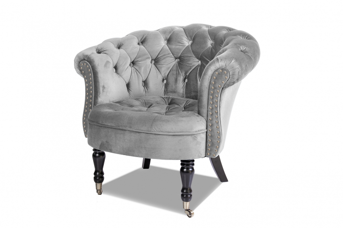 Fotoliu Filip chesterfield, gri, spuma/catifea/lemn, 87x78x83 cm [4]