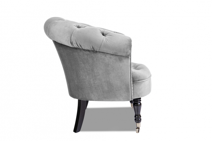 Fotoliu Filip chesterfield, gri, spuma/catifea/lemn, 87x78x83 cm [2]