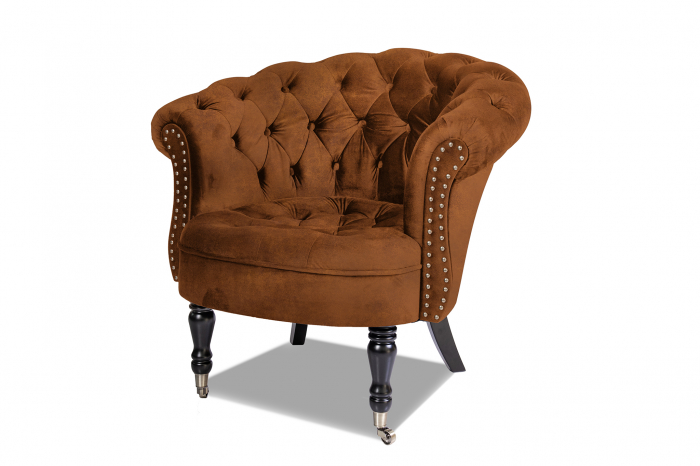 Fotoliu Filip chesterfield, maro coniac, spuma/catifea/lemn, 87x78x83 cm [4]