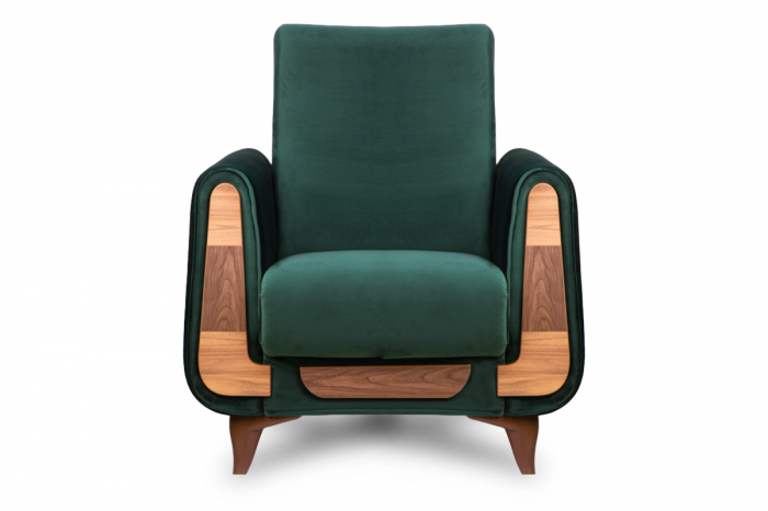 Fotoliu GUSTAVO, Lemn/Stofa, Verde cu striatii, 83x95x81 cm [2]