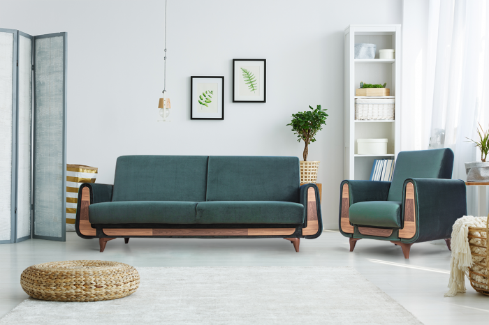 Fotoliu GUSTAVO, Lemn/Stofa, Verde cu striatii, 83x95x81 cm [8]