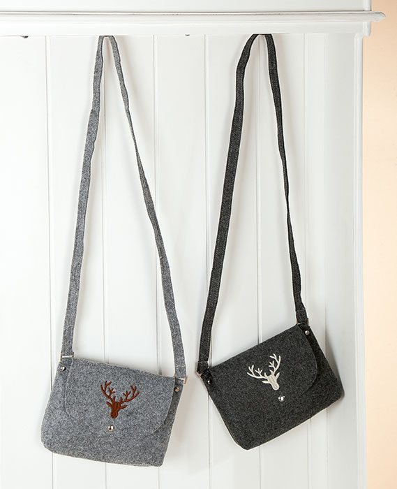 Geanta de umar, "Hirsch", motiv cu cerbi, fetru, gri deschis, gri inchis, PU 4, 2 asortate, L. 5 cm, l. 22 cm, H 18 cm [2]