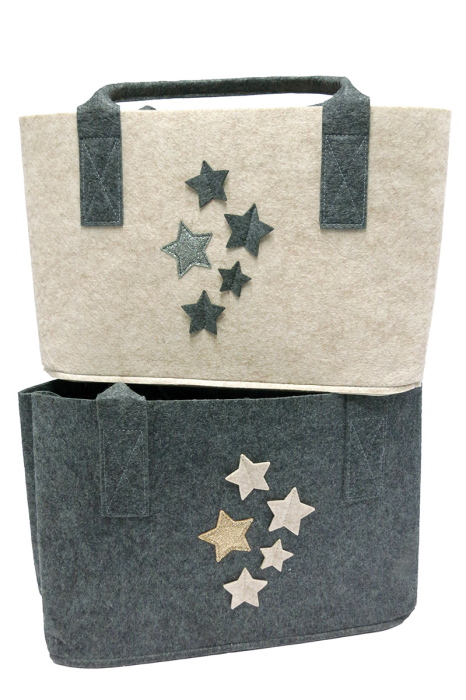 Geanta, dreptunghiulara, "Sternregen", motiv stea, fetru, bej, gri inchis, PU 4, 2 asortate, L. 25 cm, l. 40 cm, H 5 cm [2]