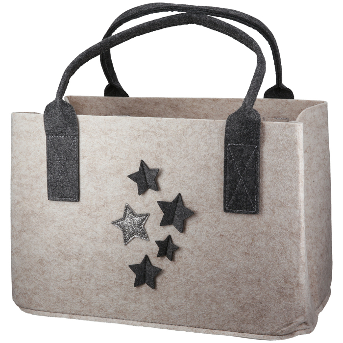 Geanta, dreptunghiulara, "Sternregen", motiv stea, fetru, bej, gri inchis, PU 4, 2 asortate, L. 25 cm, l. 40 cm, H 5 cm [3]