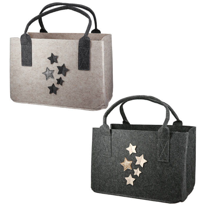 Geanta, dreptunghiulara, "Sternregen", motiv stea, fetru, bej, gri inchis, PU 4, 2 asortate, L. 25 cm, l. 40 cm, H 5 cm [5]