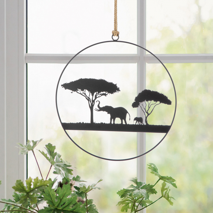 Ghirlandă, rotund, Savannah, Motiv copac, motiv elefant, Metal, negru, PU 12, L. ,3 cm, H. 48 cm, D. 25 cm [3]