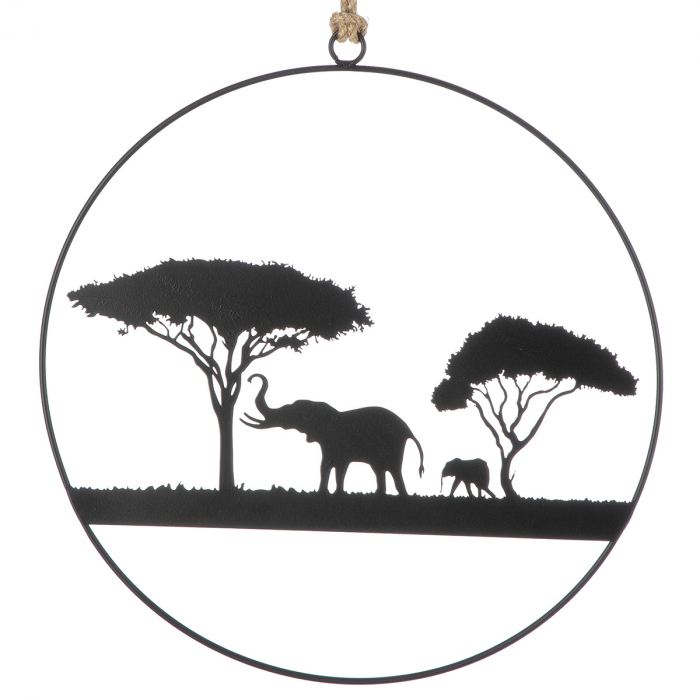 Ghirlandă, rotund, Savannah, Motiv copac, motiv elefant, Metal, negru, PU 12, L. ,3 cm, H. 48 cm, D. 25 cm [2]