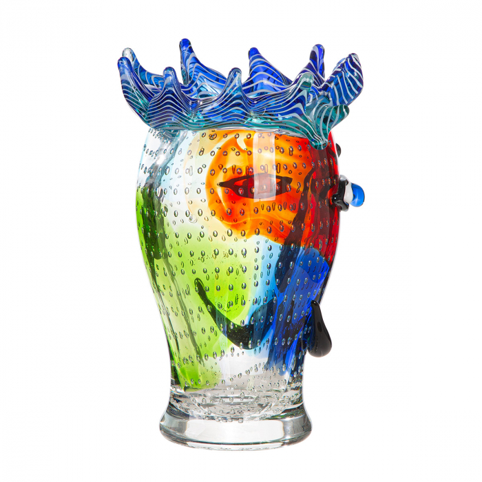 Glass Art, Vază cu fețe, „Donald”, motiv fețe, Sticlă, verde, roșu, PU 1, L. 19 cm, L. 19 cm, H 29 cm [3]