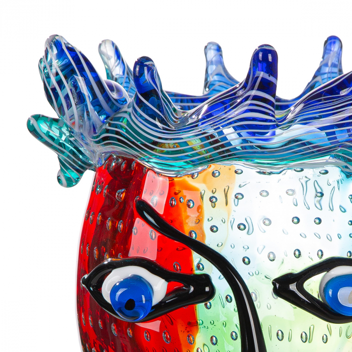 Glass Art, Vază cu fețe, „Donald”, motiv fețe, Sticlă, verde, roșu, PU 1, L. 19 cm, L. 19 cm, H 29 cm [4]