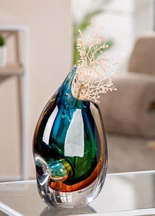 Glass Art, Vază, Sticlă, albastru, maro, verde, transparent, PU 1, L. 9 cm, L. 13 cm, H 24 cm [5]