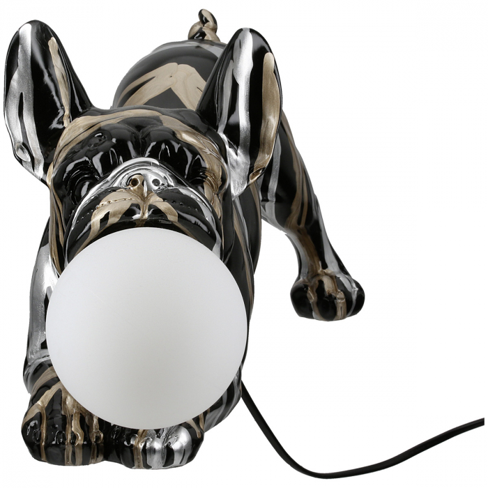 Lampă de masă, Bulldog, motiv sfere, Model liniar, Rășină sintetică, negru, PU 1, L. 19 cm, L. 48 cm, H 22 cm [4]