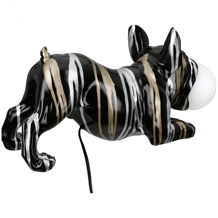 Lampă de masă, Bulldog, motiv sfere, Model liniar, Rășină sintetică, negru, PU 1, L. 19 cm, L. 48 cm, H 22 cm [3]
