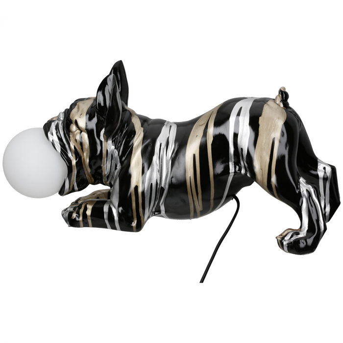 Lampă de masă, Bulldog, motiv sfere, Model liniar, Rășină sintetică, negru, PU 1, L. 19 cm, L. 48 cm, H 22 cm [2]