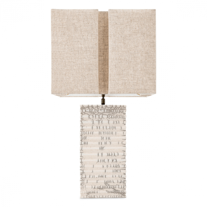 Lampă de masă, Division raku ceramică trosită alb, abajur inclus, Dims: W. 21 | max W. 45 | H. 79  (CM) [5]