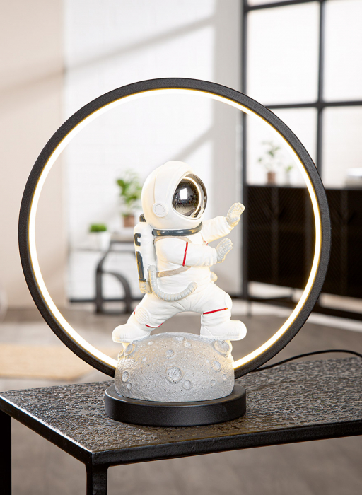 Lampă de masă (LED), Astronaut, Rășină sintetică, gri, negru, PU 1, L. 14 cm, l. 31 cm, H 34 cm [6]