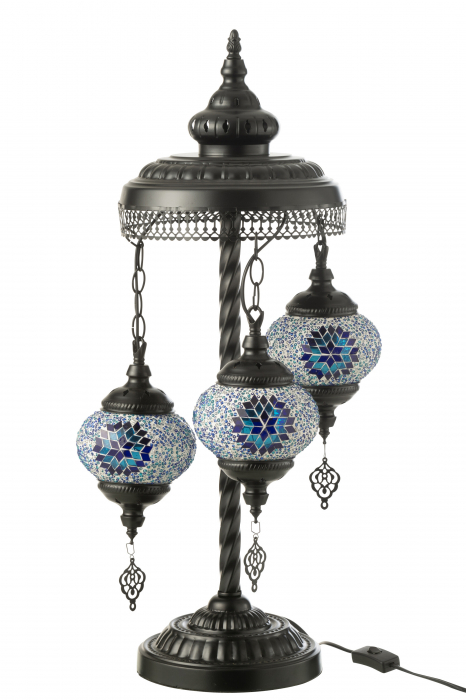 Lampa de masa, Mozaic, 3 Lămpi, Sticla/Metal, Albastru, L 30| W 30| H 78 cm [2]