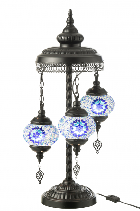 Lampa de masa, Mozaic, 3 Lămpi, Sticla/Metal, Albastru, L 30| W 30| H 78 cm [3]