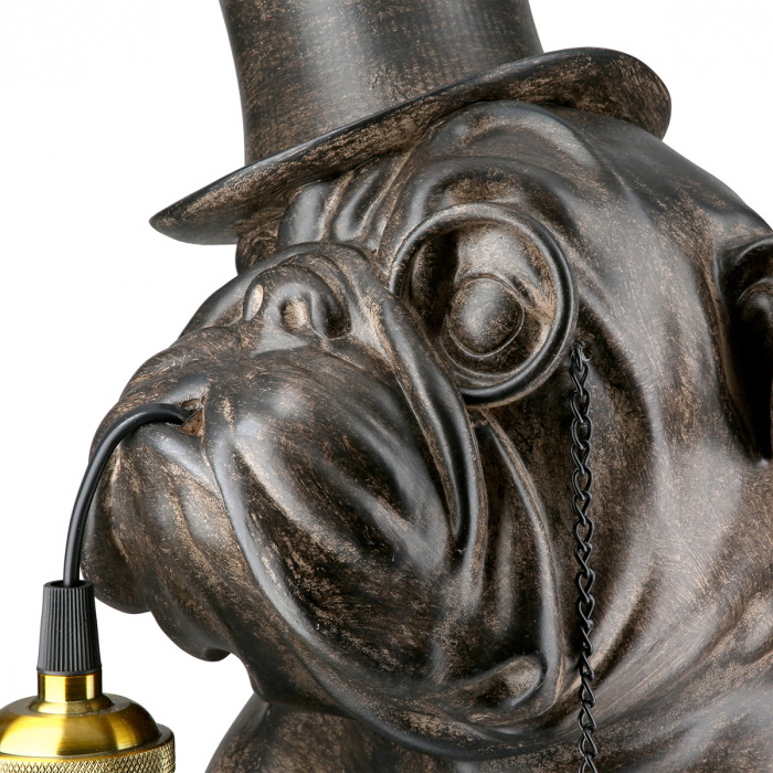 Lampă de masă, Pug, Pug cu monoclu, Pălărie de top, Polirășină, maro, PU 1, L. 34 cm, L. 24,5 cm, H. 41,5 cm [3]