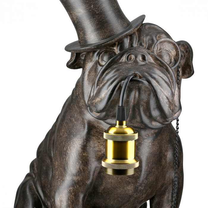 Lampă de masă, Pug, Pug cu monoclu, Pălărie de top, Polirășină, maro, PU 1, L. 34 cm, L. 24,5 cm, H. 41,5 cm [4]