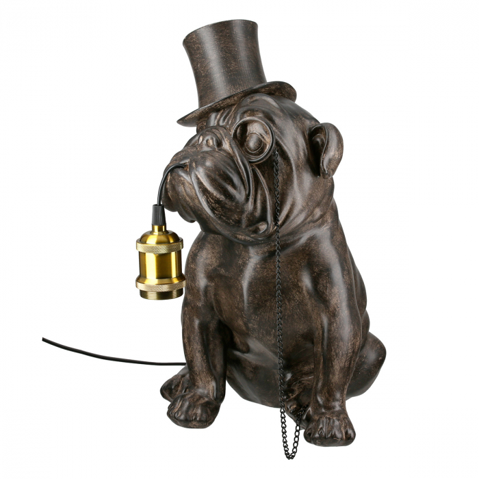 Lampă de masă, Pug, Pug cu monoclu, Pălărie de top, Polirășină, maro, PU 1, L. 34 cm, L. 24,5 cm, H. 41,5 cm [2]