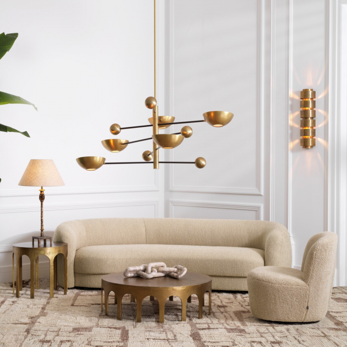 Lampă de masă, Santoro, finisaj din alamă cu aspect vintage, abajur inclus, Dims: W. 14.5 | max W. 44.5 | H. 84  (CM) [2]