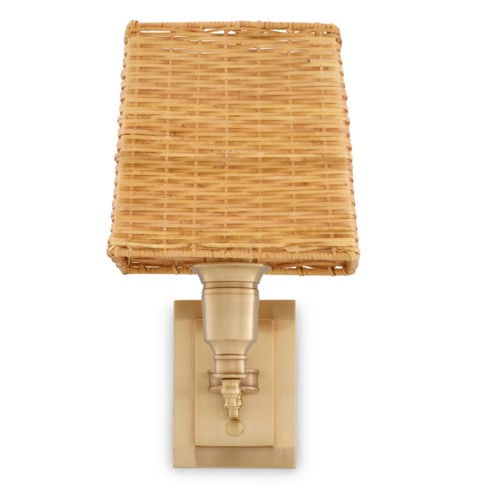 Lampa de perete Lexington Single cu finisaj alama antica si abajur din ratan |W. 14 | D. 22 | H. 27 cm  [4]