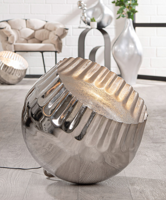 Lampă de podea, rotundă, Metal, argintie, PU 1, H 52 cm, D 44 cm [6]