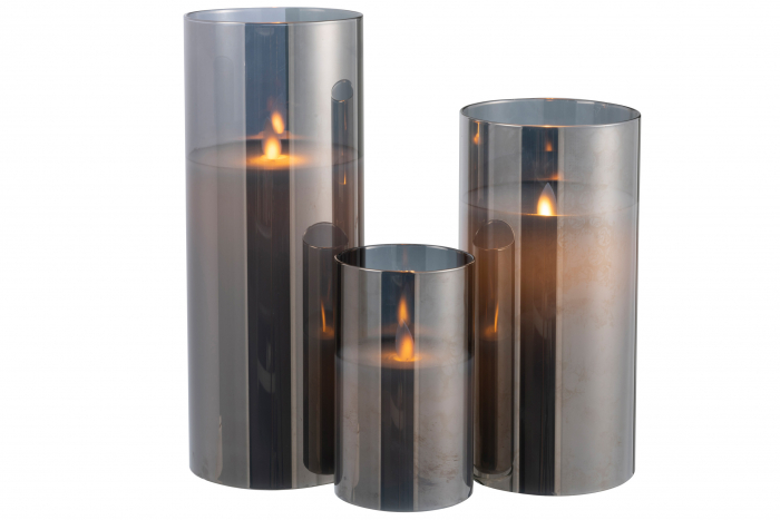 Lumanare LED, Sticla, Gri, 10x10x25 cm [5]