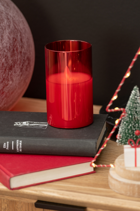 Lumanare LED, Sticla, Rosu, 7.5x7.5x12.5 cm [4]
