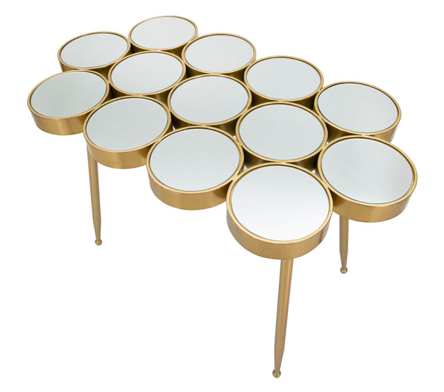 Masa Buttle, Fier/MDF/Oglinda, Auriu, 70x100x55 cm [5]