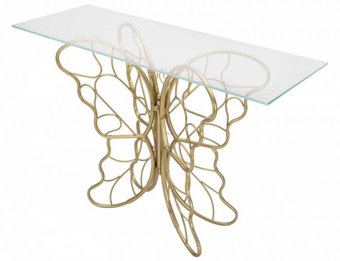 Masa consola Butterfly, fier/sticla, auriu, 110X40X76 cm [4]