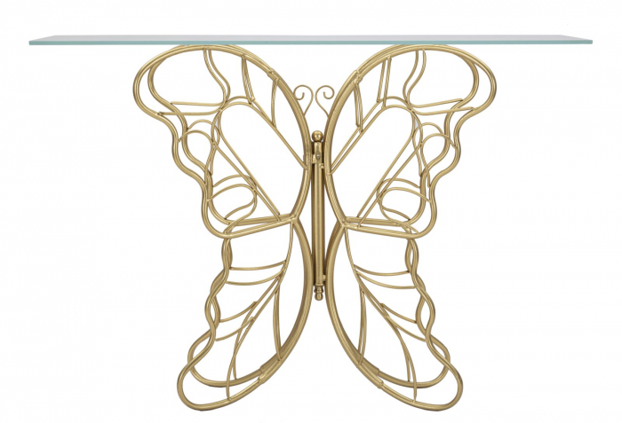 Masa consola Butterfly, fier/sticla, auriu, 110X40X76 cm [8]