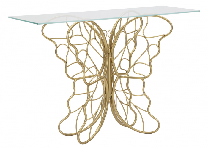 Masa consola Butterfly, fier/sticla, auriu, 110X40X76 cm [2]