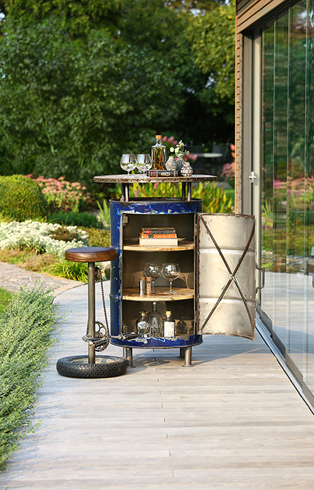 Masa de bar Barrel metal, albastru industrial, 76x116 cm [2]