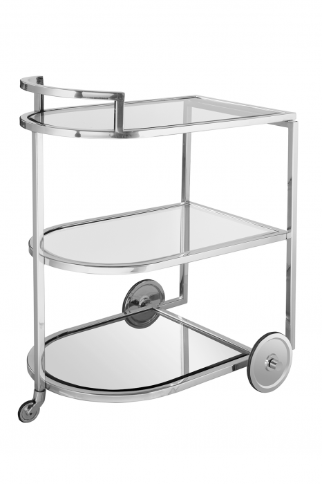 Masa de servire cu roti SARONNA, Sticla/Otel inoxidabil, Transparent/Argintiu, 48x77 cm [2]