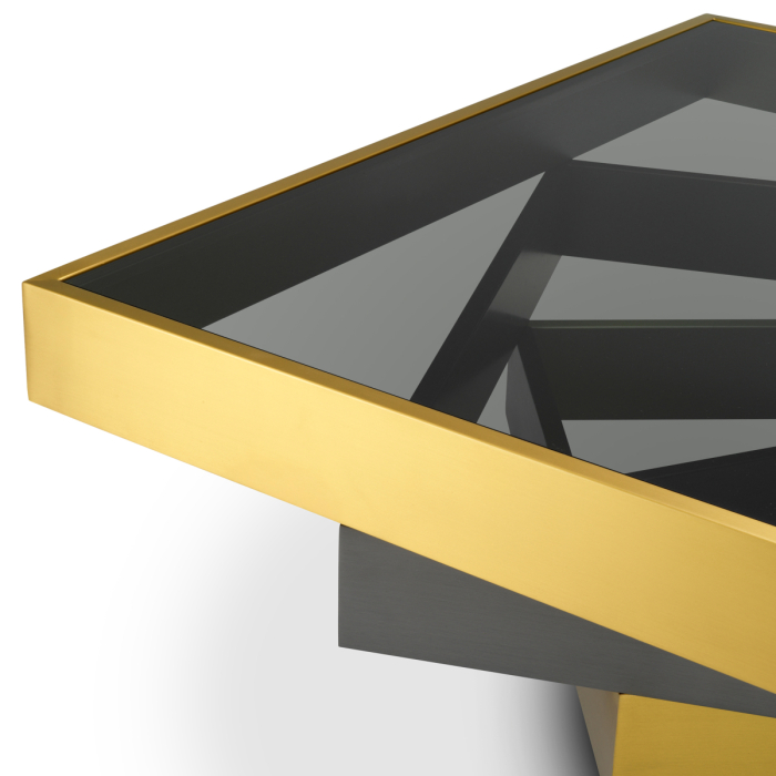 Masa de cafea Zamora cu finisaj alama periata, sticla fumurie |L. 105 | W. 105 | H. 40.5 cm  [4]