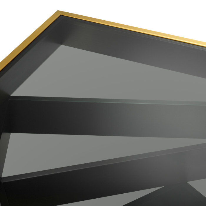 Masa de cafea Zamora cu finisaj alama periata, sticla fumurie |L. 105 | W. 105 | H. 40.5 cm  [5]